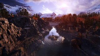 River mountains trees cloudy sky 6 - mountain and trees under a cloudy sky free wallpaper