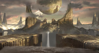Fantasy waterfall castle moon scene - a fantasy scene free wallpaper