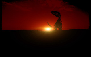 Dinosaur sunset clouds matte painting - a dinosaur free wallpaper