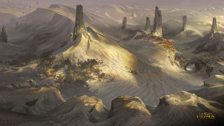 Mountain landscape trees rocks sand - a painting of a mountain landscape free wallpaper for desktop