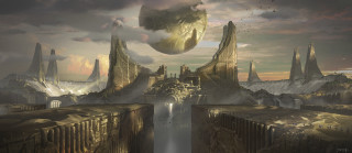 Futuristic city giant head landscape - a futuristic city free wallpaper