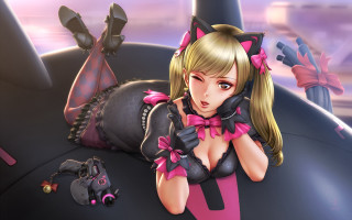 Cartoon girl pink outfit cat - a cat ear free wallpaper