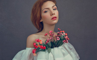 Elina karimova redhair whitedress flower - art nouveau free wallpaper