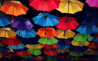 Colorful umbrellas black background fauvism - the air together free wallpaper