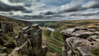 Valley lake cloudy sky matte - free landscape wallpaper