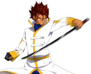 Red haired man two swords - a yellow outfit free wallpaper