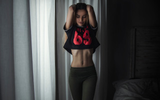 Woman crop top tights window - slim free wallpaper