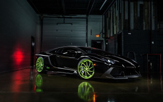 Black car neon green wheels - the side of the car free wallpaper for desktop