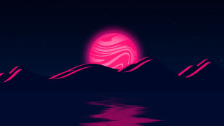 Pink black sunset mountains moon - synthwave style free wallpaper for desktop