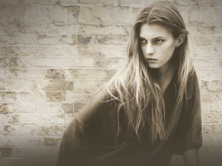 Woman long hair brick wall 12 - a brick wall behind her free wallpaper