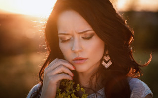 Woman longhair earrings plant closedeyes - a plant free wallpaper