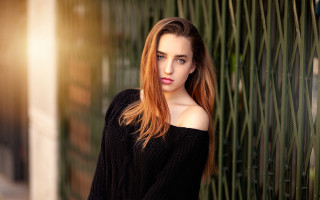 Woman bamboo fence portrait outdoors - american barbizon school free wallpaper