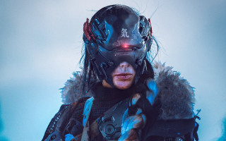 Afrofuturism biopunk cyberpunk masked man - his face and chest free wallpaper