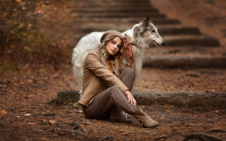 Woman dog woods stairs fashion - the ground next free wallpaper