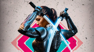 Futuristic woman swords cyberpunk glowing - a futuristic background free wallpaper