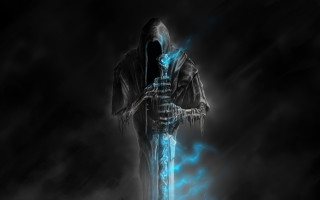 Man hooded sword blue smoke - jacket holding free wallpaper