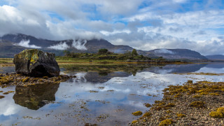 Mountain lake clouds grass sky - ground free wallpaper