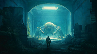 Man tunnel giant turtle light - conceptart free wallpaper for desktop
