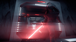 Futuristic spacewoman light saber red - a light saber free wallpaper