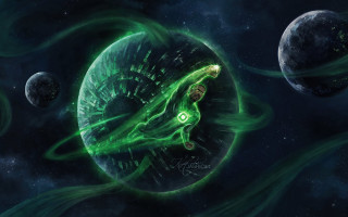 Green alien planetary space art - a green alien free wallpaper
