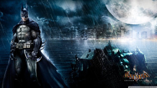 Batman standing in rain city - a full moon in the sky above free wallpaper