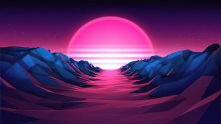 Sunset mountains pink sun purple - a painting of a sunset free wallpaper