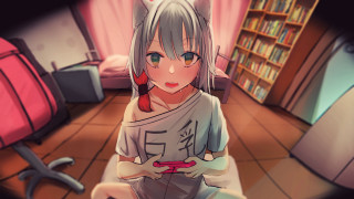 Anime girl cat room blurry - a chair in a room free wallpaper