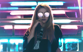 Woman glasses black shirt synthwave - synthwave style free wallpaper for desktop