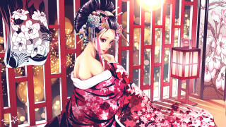 Gothic anime woman reddress bench - a fan free wallpaper for desktop