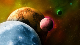 Colorful space planets stars moon 2 - star in the center free wallpaper