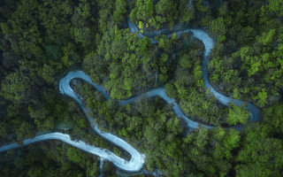 Winding road forest river aerial - aerial view free wallpaper for desktop
