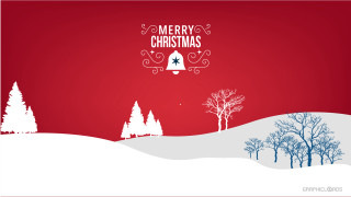 Red christmas card bell trees - naive free wallpaper