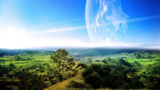 Green landscape blue sky distant 2 - a green landscape free wallpaper