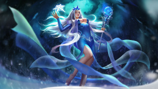 Blue woman crystal ball dolphin - free anime wallpaper for desktop