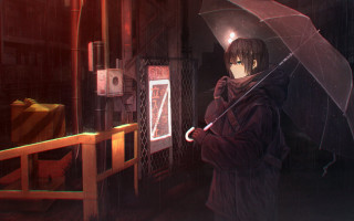 Gloomy cyberpunk aya goda umbrella - the door free wallpaper