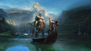 Man woman boat river mountains - aleksi briclot free wallpaper