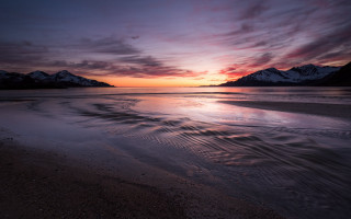 Beach sunset mountains waves citylights - the sand and water free wallpaper