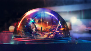 Glass dome mountain man rainbow - holography free wallpaper for desktop