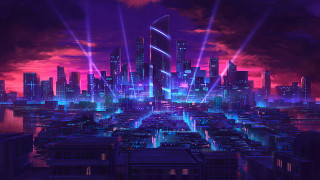Futuristic city lights cyberpunk skyline - cyberpunk city free wallpaper for desktop
