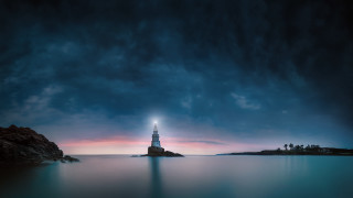 Lighthouse rock ocean night matte - a rock in the middle of the ocean free wallpaper