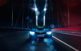 Blue car bridge night lights - bernt tunold free wallpaper