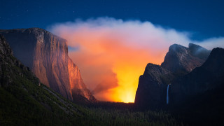 Mountain fire sky waterfall clouds - a few cloud free wallpaper for desktop
