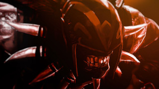 Helmeted red suit man glowing - league of legends concept art free wallpaper for desktop