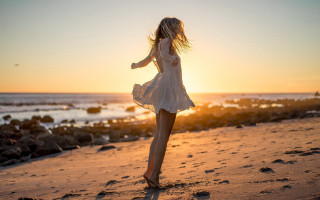 Woman white dress beach sunset 7 - her dress free wallpaper