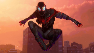 Futuristic man jumping cityscape epic - his hands out free wallpaper for desktop