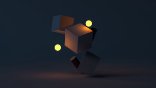 Cube glowing lights run night - volumetric free wallpaper