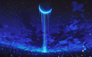 Sky tower crescent moon aurora - rossdraw global illumination free wallpaper