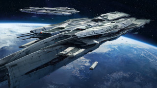 Space ship over planet with 2 - star citizen halo free wallpaper for desktop
