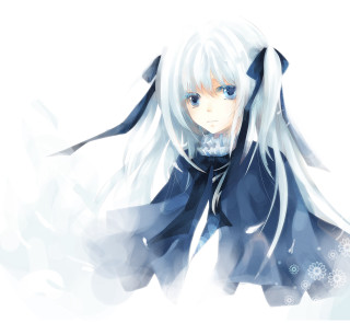 Anime whitehair blueeyes blackoutfit bowtie - gothic free wallpaper for tablet