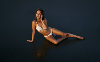 Woman white bikini water relaxing - her cheek free wallpaper